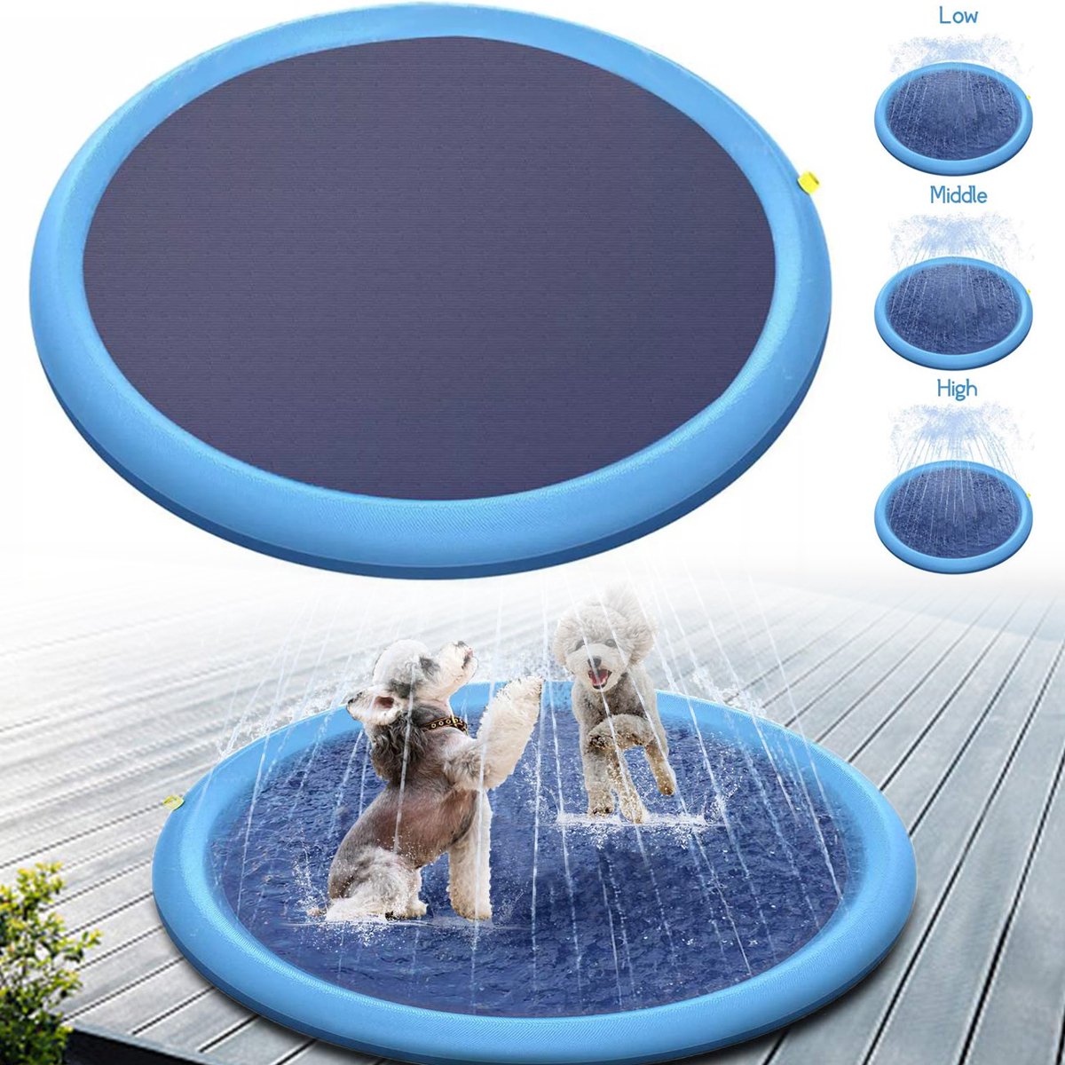 150CM Waterspeelplaats Voor Honden En Kinderen - Antislip Hondenbad - Opvouwbare Verdikte Speelmat Met Sproeifunctie En Watereffect