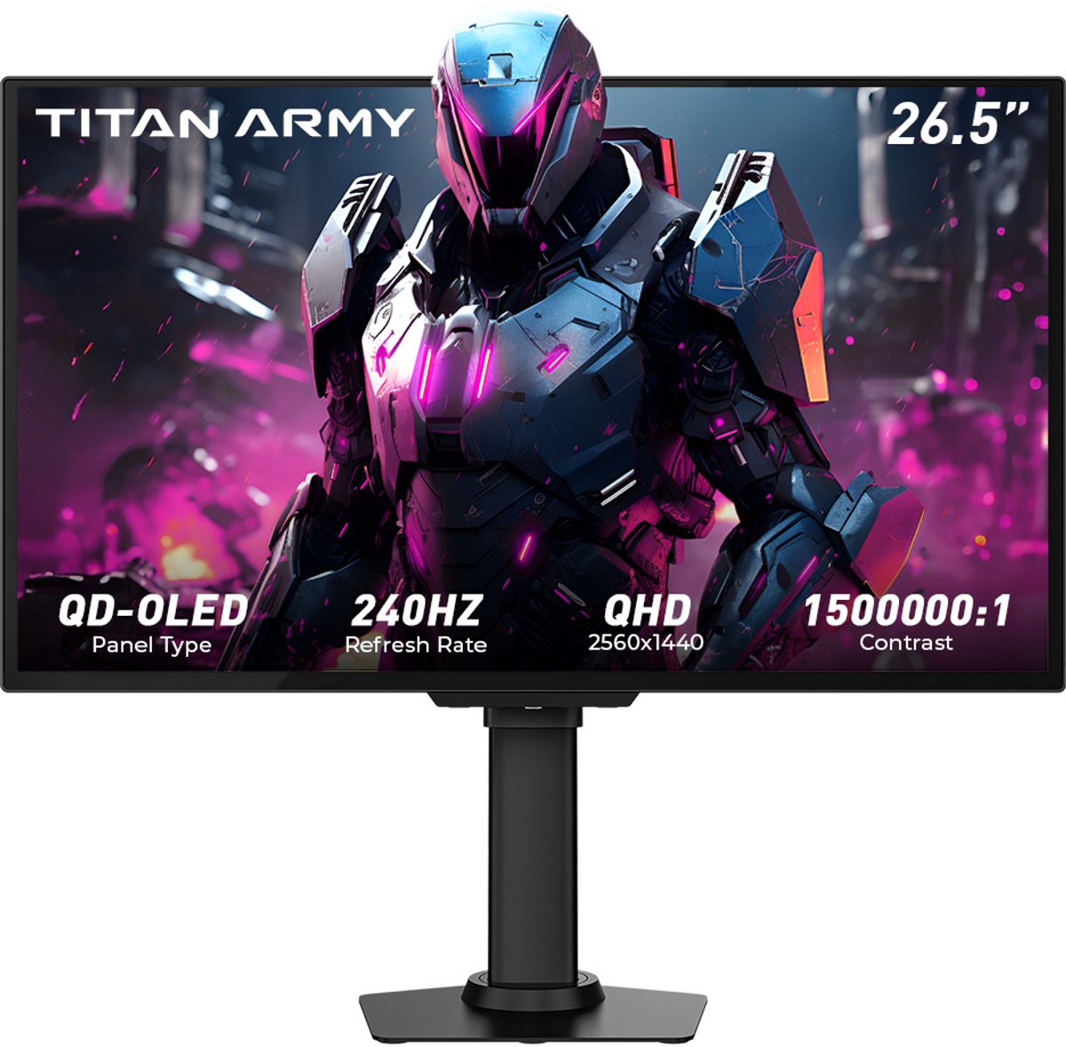 Titan Army G2785S QD-OLED Gaming Monitor 26,5 Inch QHD 240Hz, 0,03ms Reactietijd, 1.500.000:1 Contrast, HDR10, FreeSync & Ergonomisch Verstelbaar