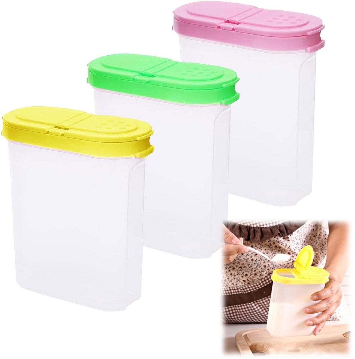 Dailygoods - Cosensi - Dailygoods - Cosensi - Dailygoody - Spice Jars - Plastic Kruidenset - Duurzaam en Lichtgewicht - Tricolor - Keukenopslag - 250 ml - Voor Specerijen