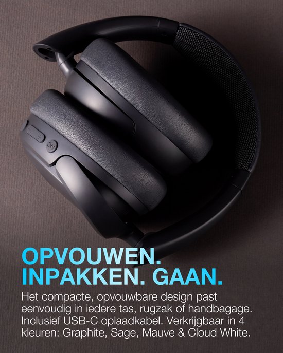 JLab Jbuds Lux ANC Draadloze Koptelefoon Bluetooth - Active Noise Cancelling Over Ear Hoofdtelefoon - 70 uur Batterijduur - Be Aware Audio - Multipoint - Aanpasbare Equalizer - Inklapbaar - Zwart
