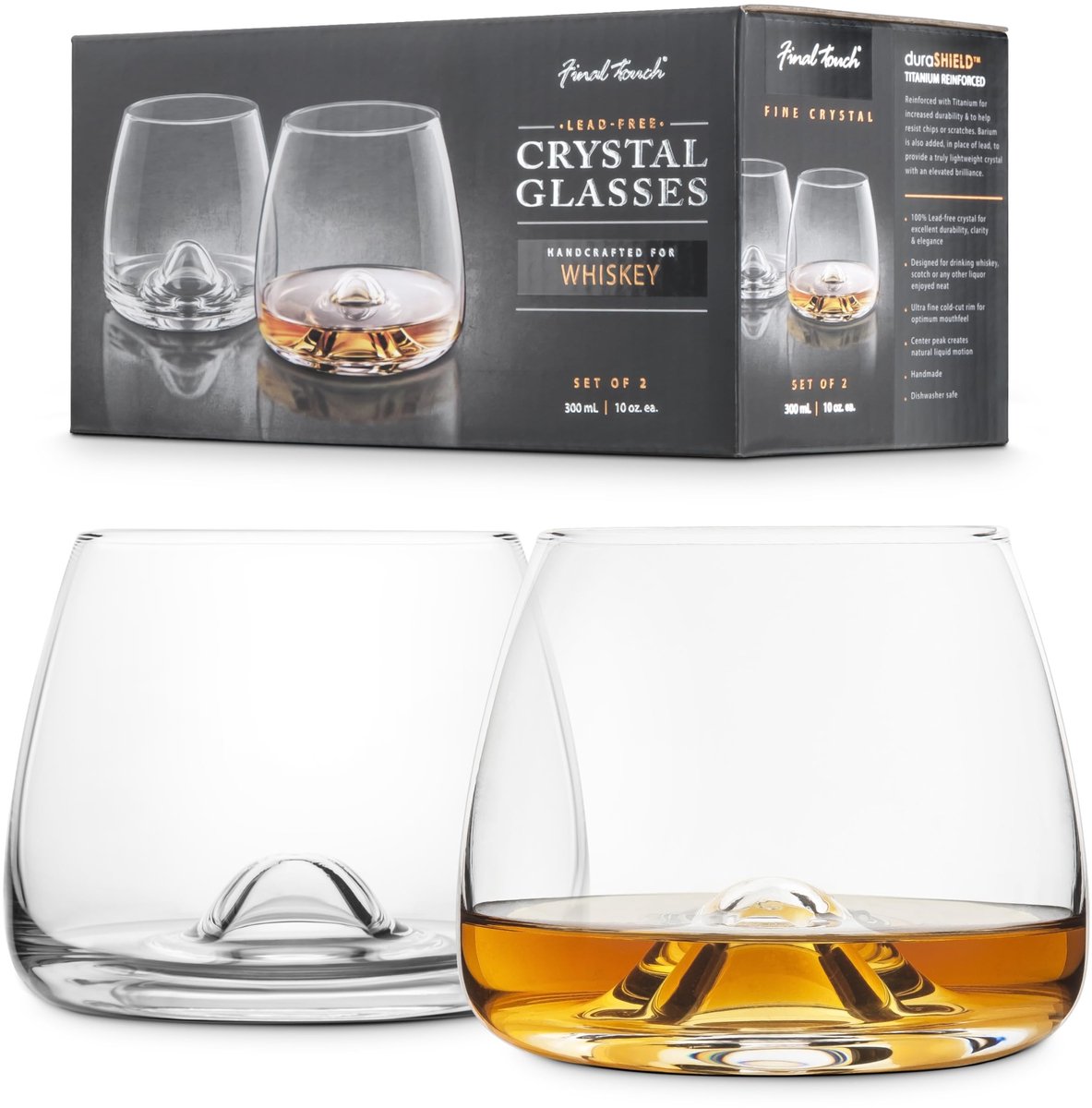 Dailygoods - Dailygoody - Whiskyglazen - 100% loodvrij kristal - DuraSHIELD titanium versterkt - 9 cm - Duurzaam - Elegantie - Geschikt voor thuis - 2 stuks