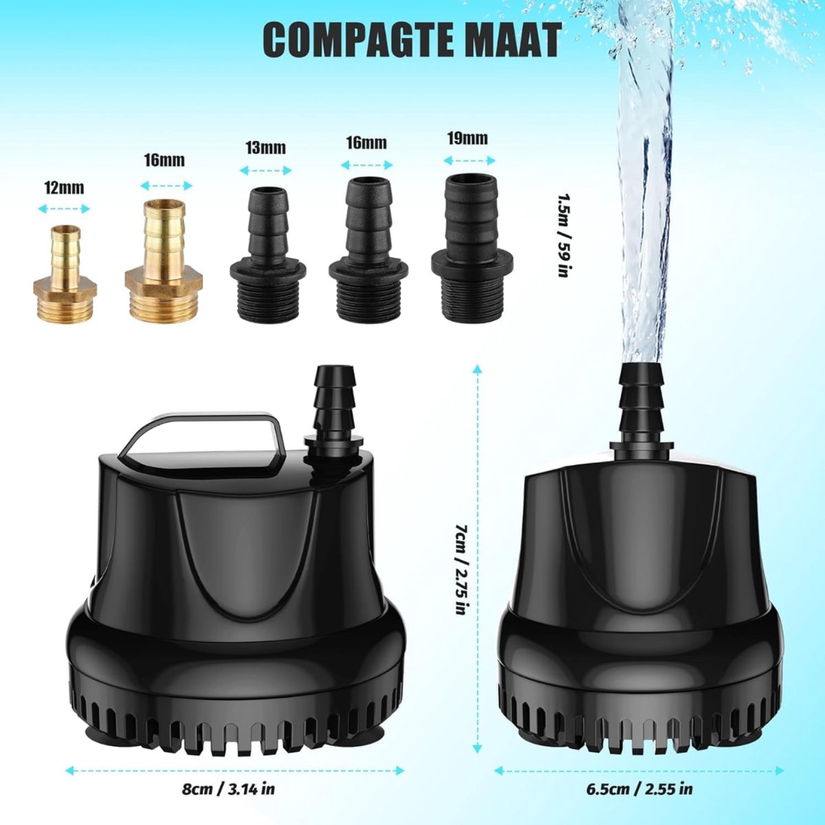HEZIVO® Regentonpomp - Bewateringspomp Regenton - Tuinpomp - Dompelpomp - 25 W - 2500 l/u – foto 5