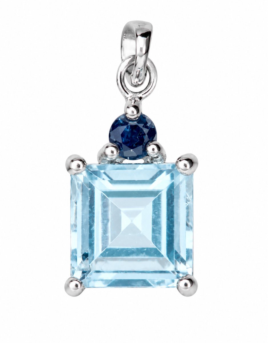 925 Zilveren Swiss Blue Topaz Hanger met Saffier – Rhodium Plated Luxe Edelsteen Pendant Dames – Exclusieve Kettinghanger