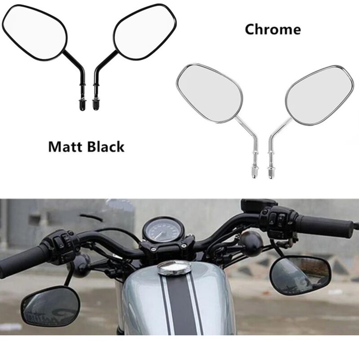 Motorfiets achteruitkijkspiegel, Harley achteruitkijkspiegel, hoogwaardige volledig metalen achteruitkijkspiegel, geschikt voor Harley 883 achteruitkijkspiegel (zwart).