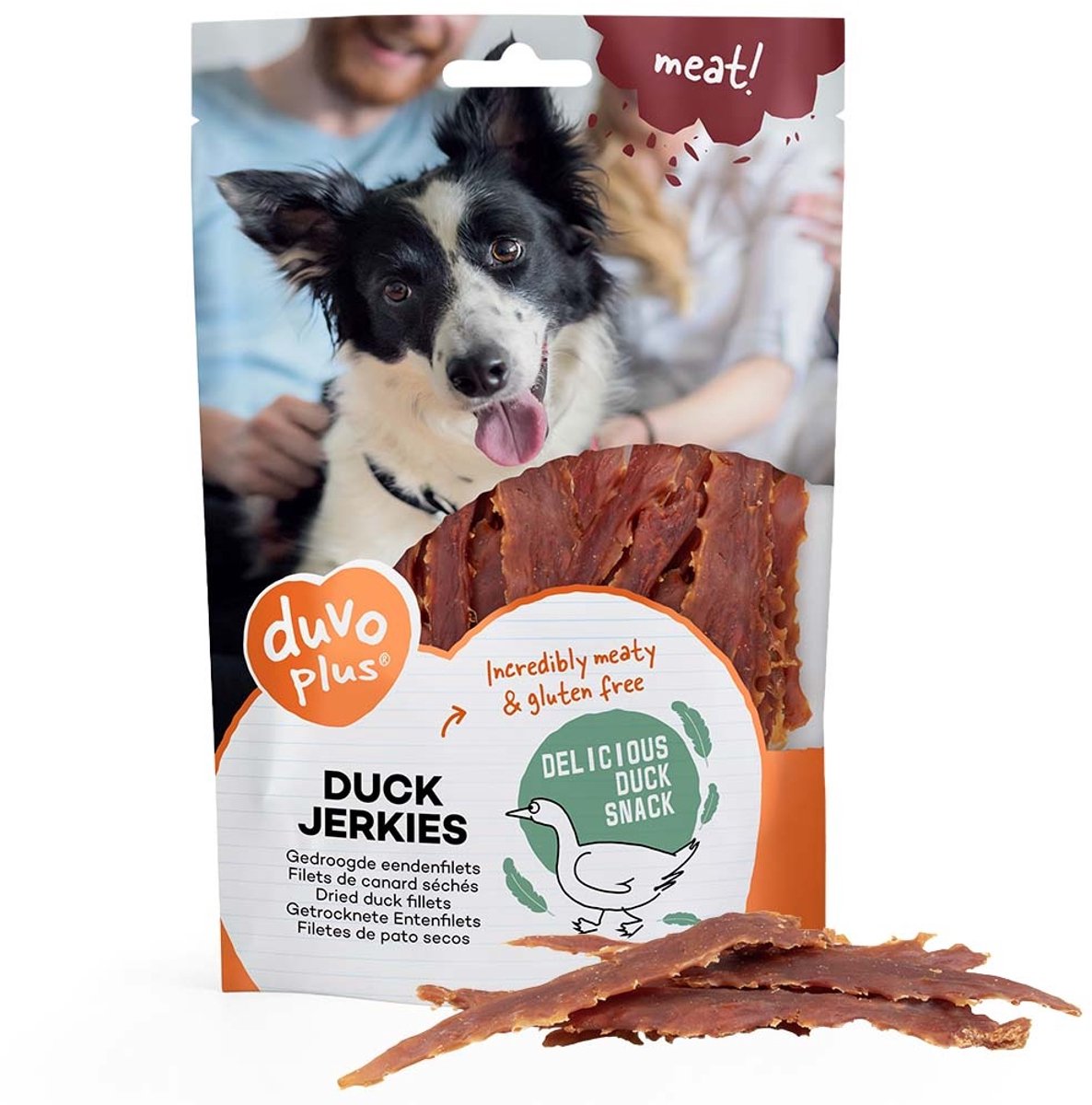 Duvo+ Eend jerkies hondensnack 1 kg | graan- & glutenvrije beloningssnack 100 gram