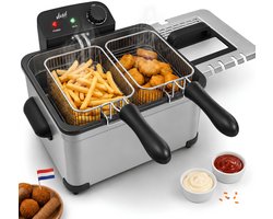Frituurpan - 5 Liter - 3 Manden - Kijkvenster - Friteuse - Koude Zone - RVS - Vivid Green