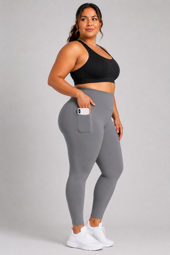SparkNine Softcurve plus size legging - met zijzakken - 5XL - grijs - zachte stof - ademend - niet doorschijnend — afbeelding 2