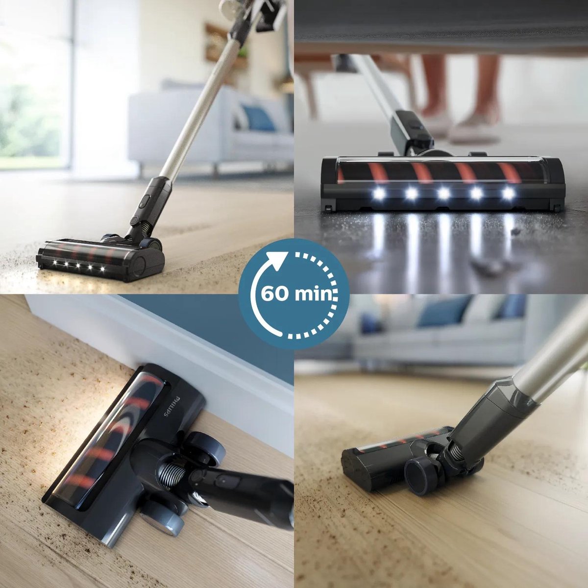 Philips Steelstofzuiger Draadloos XC3033/01 - Zuigmond met LED verlichting - Zonder Zak - Met Kruimeldief - Batterijduur tot 60 min - Lichtgewicht - Zwart – foto 3