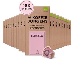 De Koffiejongens - Compatibel met Nespresso - Espresso - 100% biologische koffie - 180 composteerbare koffiecups