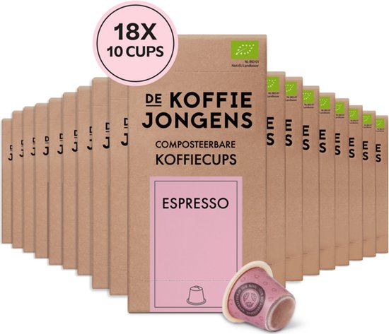 De Koffiejongens - Compatibel met Nespresso - Espresso - 100% biologische koffie - 180 composteerbare koffiecups