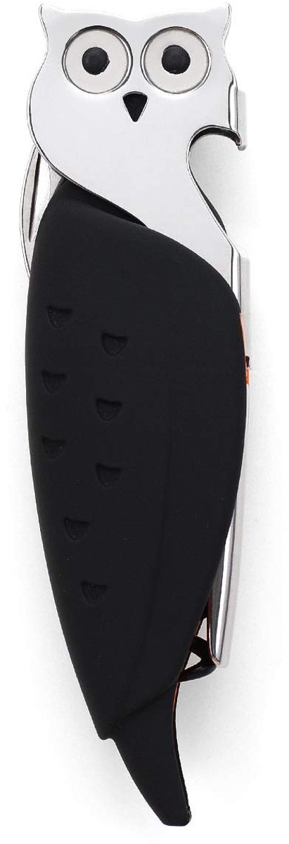 Dailygoods - Dailygoody - Uil Flessenopener - Professionele Kurkentrekker - Roestvrij Staal met Siliconen Handvat - Compact Design - Flesopener en Foliesnijde