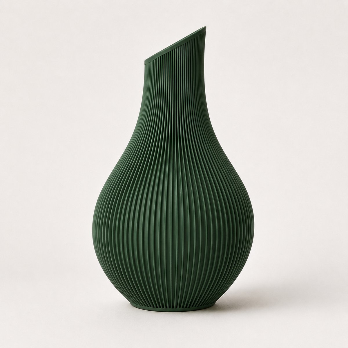 Waterdichte Shizu - Japandi Vaas - 25 cm - Matt Donkergroen - Organische Vorm - Ribbel Vaas - Moderne Minimalistische Woondecoratie