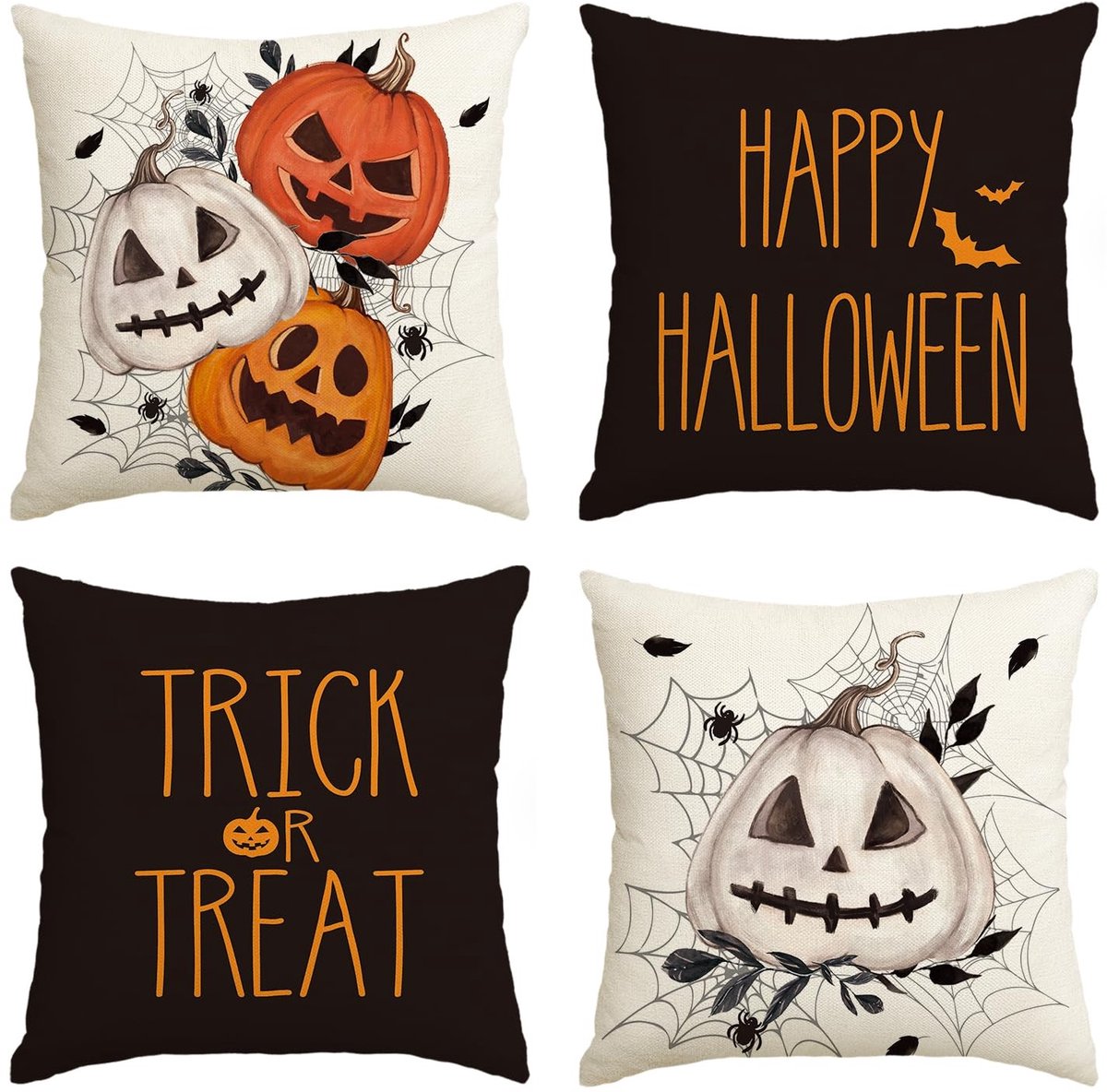 Dailygoods - Dailygoody - Kussenslopen Set - Halloween Decoratie - 45 x 45 cm - Spinnenweb en Jack-o'-Lantern - Geschikt voor Woonkamer en Slaapkamer
