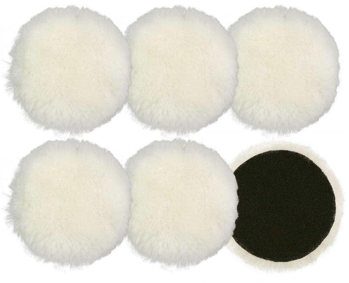 Dailygoods - Cosensi - Dailygoody - Lambswool Polijstkap - 6 Stuks Polijstpads - Ø 125 mm - Voor Auto Polijsten - Wol - Geschikt voor Polijstmachines
