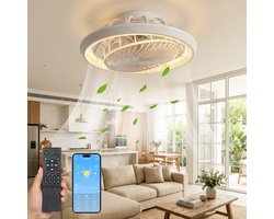 MUPOO Moderne plafondventilator met lamp 49 cm - stille LED plafondventilator met verlichting -app & afstandsbediening - dimbaar - 6 snelheden - 360° luchtcirculatie - slaapkamer woonkamer -