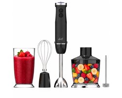 Staafmixer 5-in-1 Set - 1000W - Vaatwasserbestendig - Incl. Hakmolen, garde, melkopschuimer & Maatbeker - 12 Snelheden + Turbofunctie - Zwart - Vivid Green