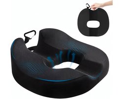 Ergonomisch Zitkussen voor Bureau - Drukverlagend Donut Kussen Memory Foam - Comfort Stoelkussen voor Lang Zitten - Zwart Groot Model 46×45×12CM