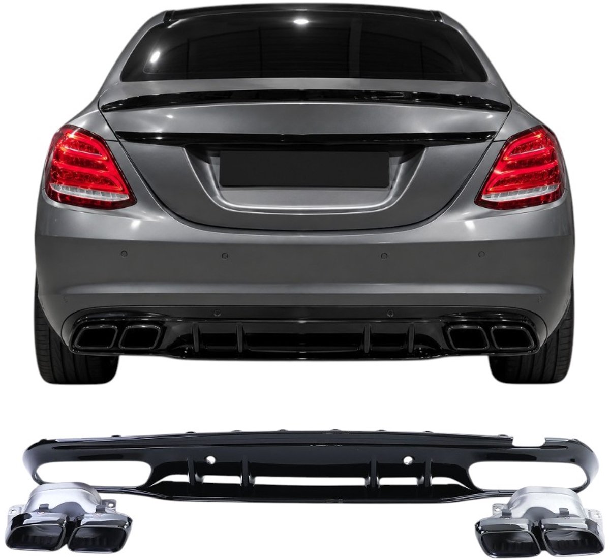 Achterdiffuser geschikt voor Mercedes-Benz C-Klasse W205 (2014-2021) zonder AMG Line