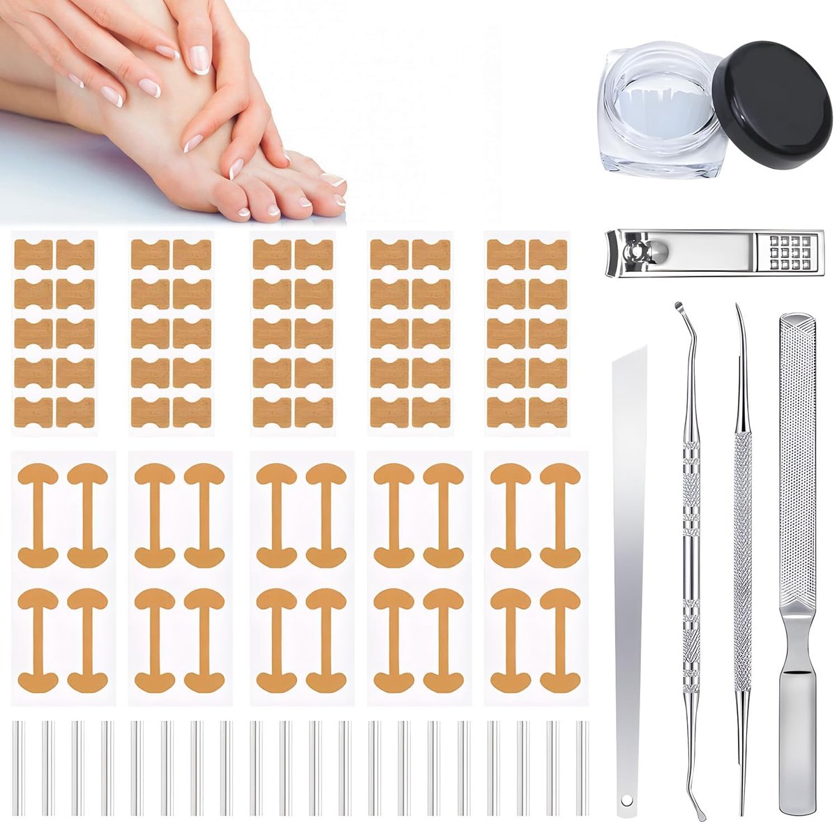 Set voor het Corrigeren van Ingegroeide Teennagels, Pijnloze Vijl- en Lifttools voor Pedicures voor Dames en Heren met Ademende Pleisters voor het Corrigeren van Ingegroeide Nagels (16 stuks), Correctiestrips voor Gebogen Teennagels