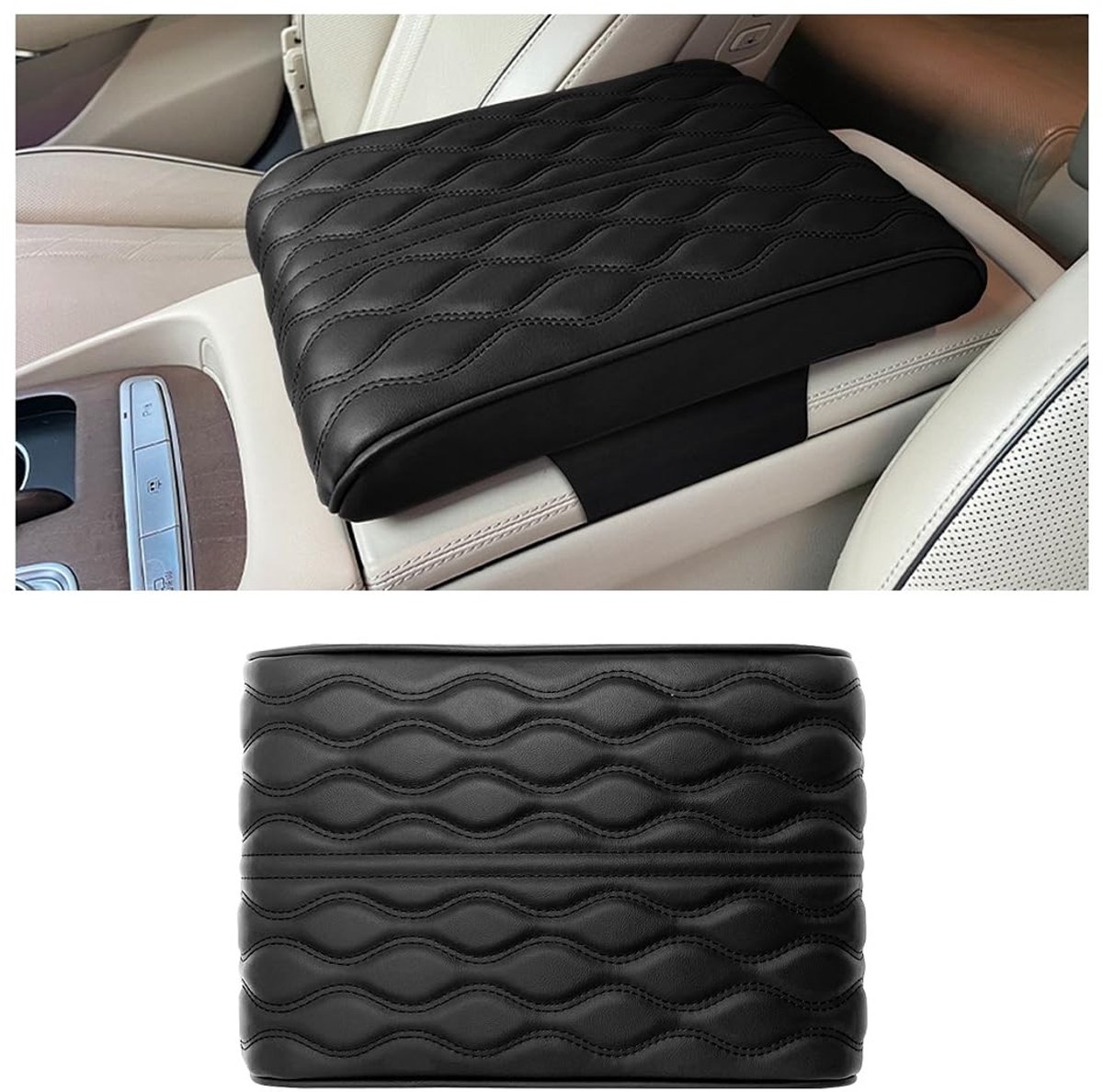 Dailygoods - Dailygoody - Auto-armsteunkussen - Universele lederen middenconsolebeschermer - Zwart - Memory-katoen - Comfortabel en stijlvol - Geschikt voor d