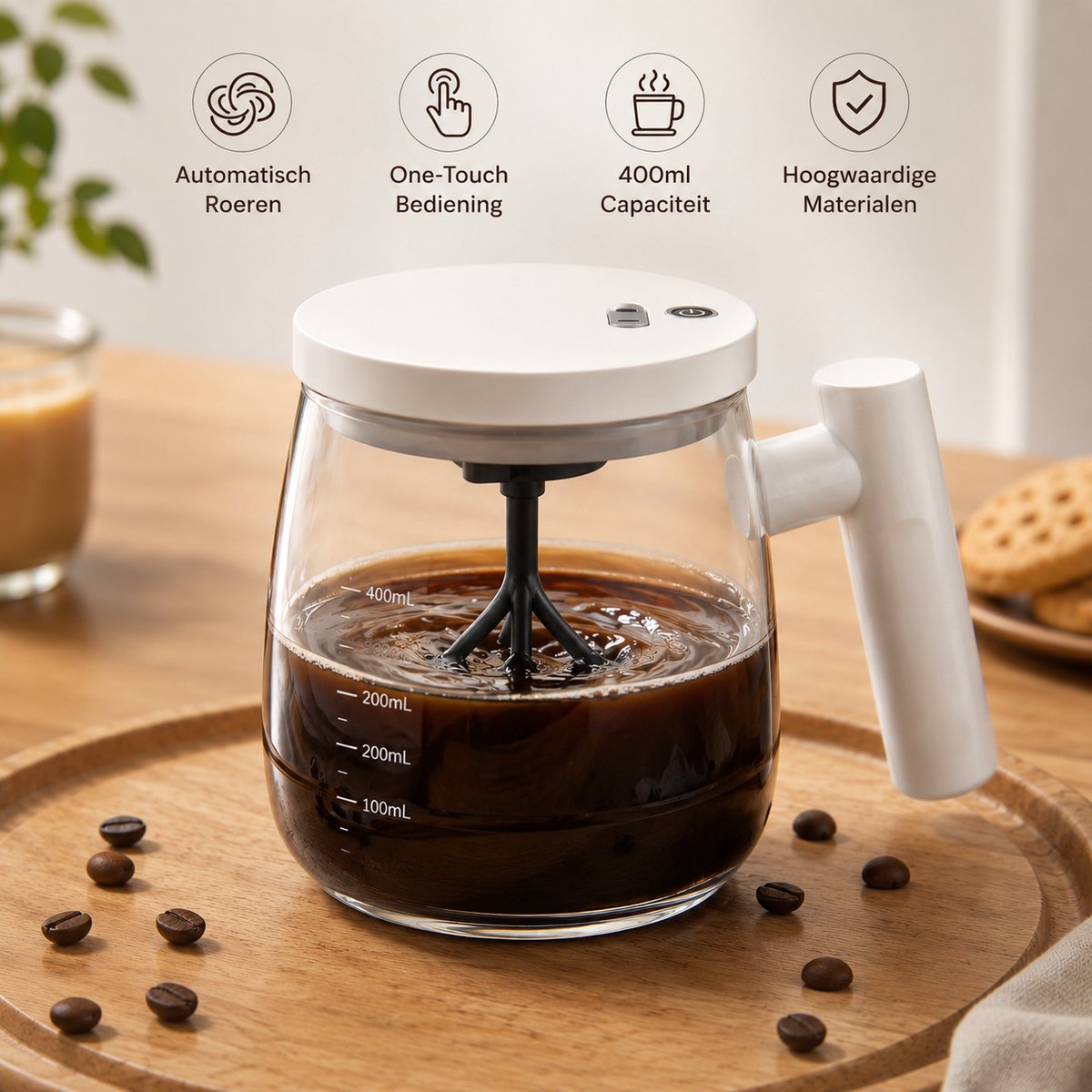 Enluxe Zelfroerende Elektrische Mok 400ML - Innovatieve Zelfroerende Beker | Self Stirring Mug | Elektrische Smart mug Koffiemok voor Koffie en Thee | Automatische Roerfunctie | Smart Mixer USB Oplaadbare Koffiemok - Ideaal voor Thuis, Kantoor