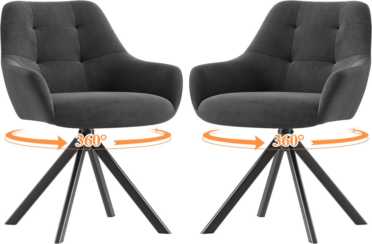 COLAMY Draaibare Eetkamerstoelen met Armleuningen - 360° Draaibaar - Luxe Fluweellook - Ergonomisch Ontwerp - Grijs