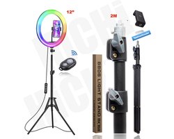 LED Ring Light 33Cm Multicolour Met Statief 210Cm Inclusief Bluetooth afstandsbediening en Telefoonhouder Selfie - lamp - Ringlamp - Statief - Tik tok - flitser - Make up light - Studiolamp - Ring Light