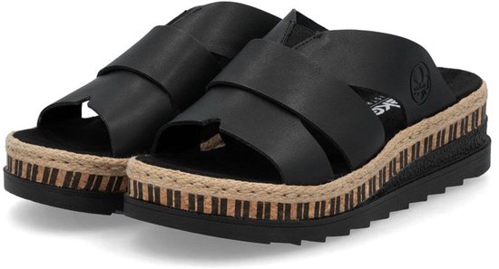Mules compensées Rieker pour femmes V7989-00, noir