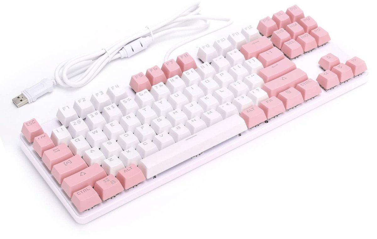 Dailygoods - Dailygoody - Bedraad USB-gamingtoetsenbord - Gamingtoetsenbord met multimediaknoppen - Wit en roze - Mechanisch toetsenbord - Geschikt voor desktop en...