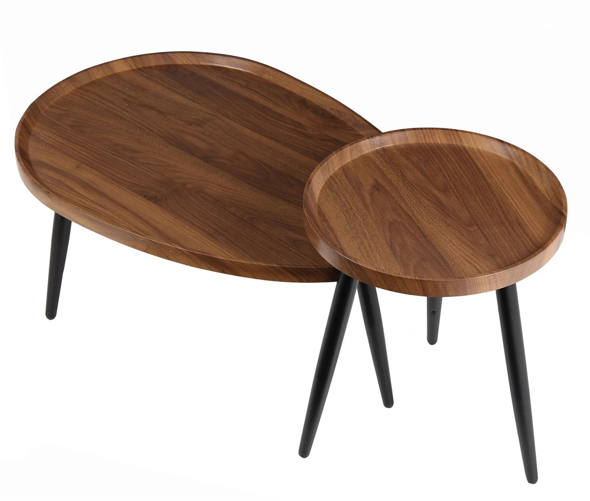 uJOY Salontafel set - Veilige afgeronde hoeken - Metalen statiefpoten - Compact en praktisch - Veelzijdig inzetbaar - Modern Walnoot / zwart