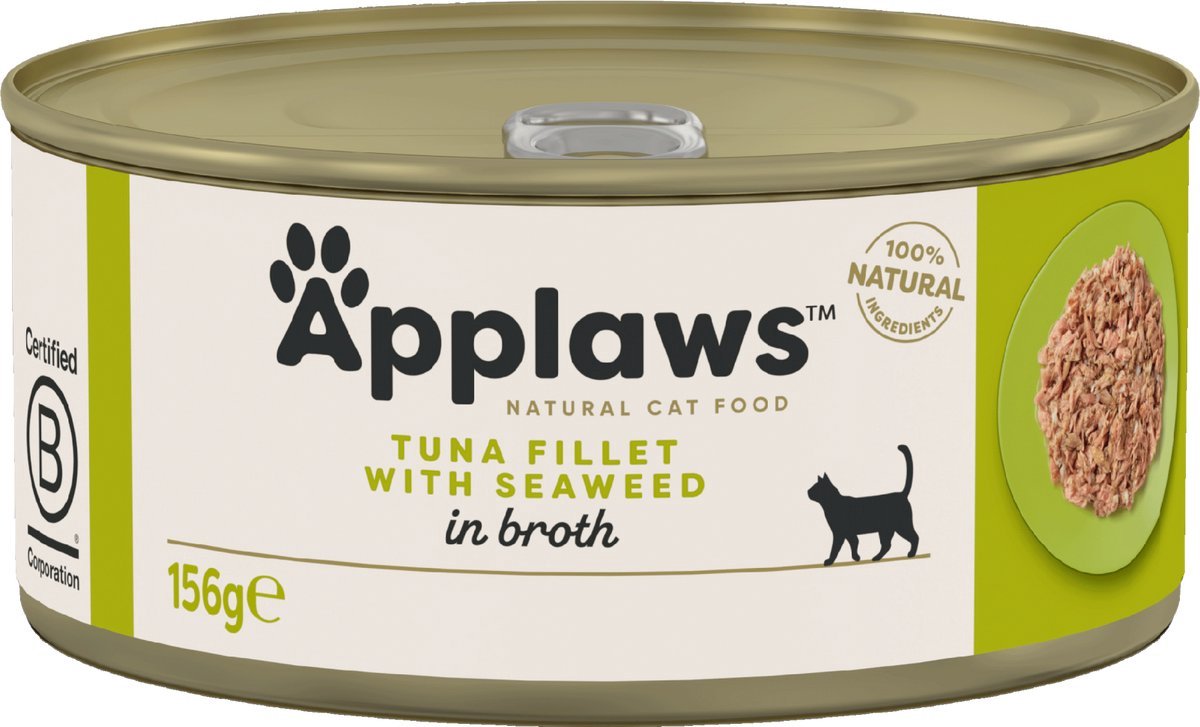 Applaws Applaws CAT Blik Tuna Fillet & Seaweed 156 gr Multipack 24 Stuks + Gratis Schuurman Snack