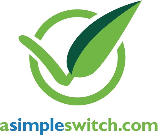 Logo van aSimpleSwitch.com met een groene cirkel en een groen blad/vinkje.
