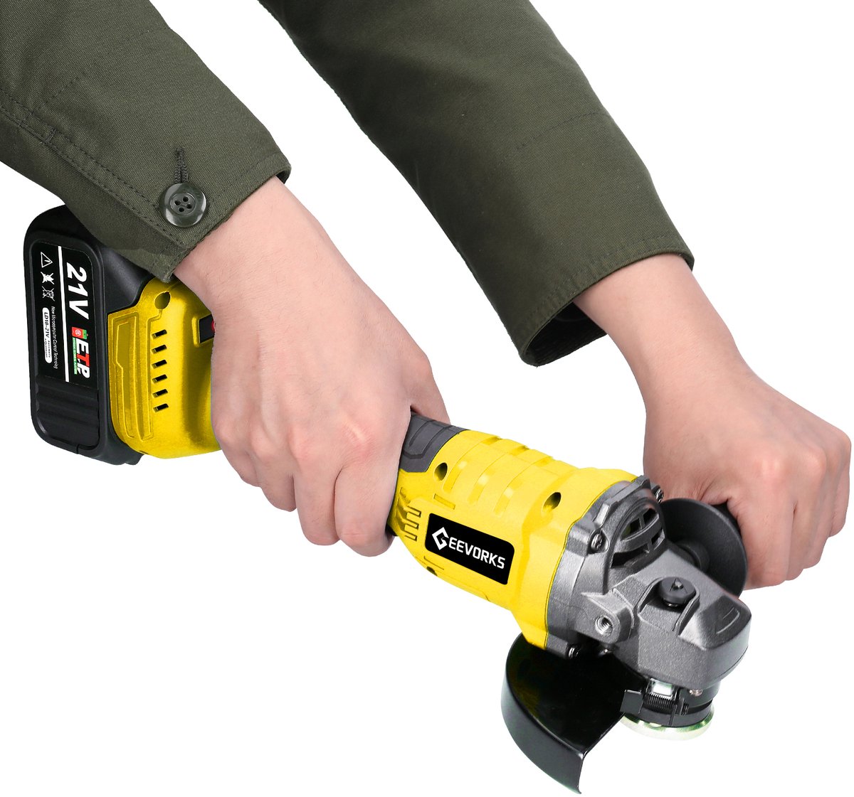 21V Draadloze Haakse Slijper 125mm M14 Brushless – 2 Accu’s 1300mAh – Elektrische Slijper voor Metaal, Steen, Tegel en Hout – Inclusief Oplader & Accessoires