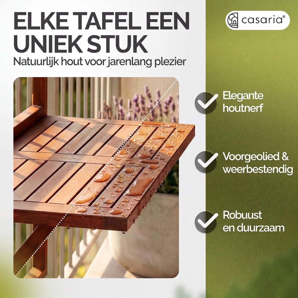 Casaria Balkontafel Hangend – 64 x 45 x 87 cm – FSC® Acaciahout – Bruin thumbnail 2