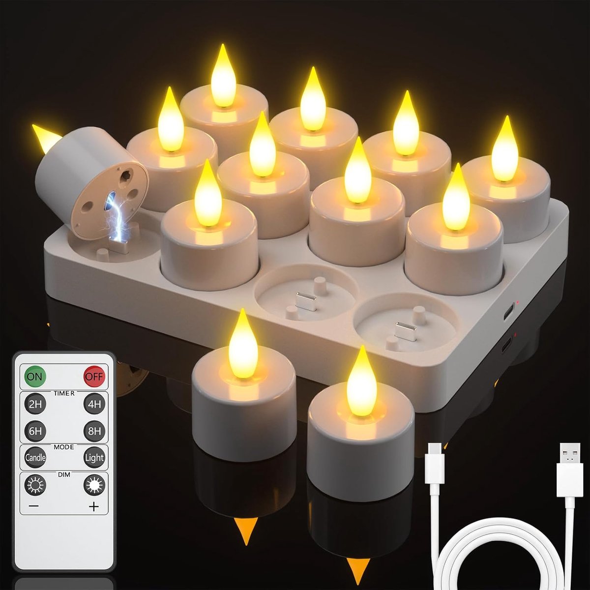 Oplaadbare LED Theelichtjes op Batterijen met Timer en Afstandsbediening (12 Stuks)