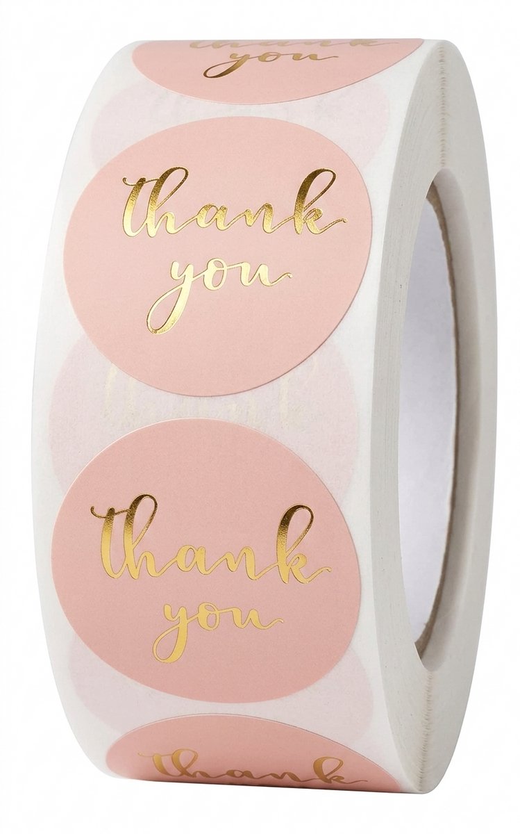 500 Stickers Thank You Op Een Rol - 2,5cm - Bedankt Stickers - Sluitsticker - Sluitzegel - roze - IXEN