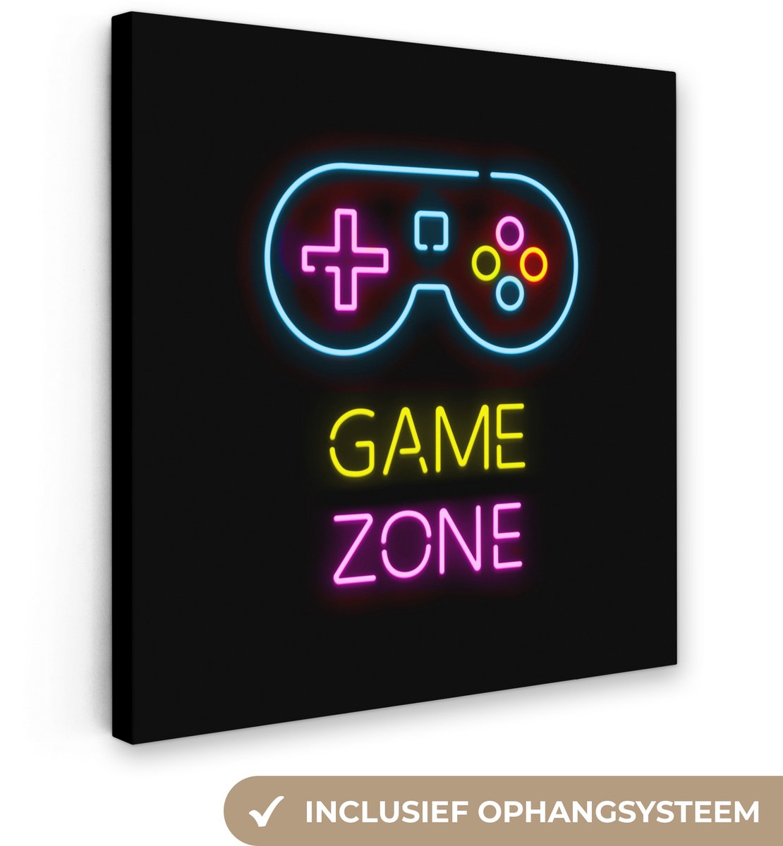Canvas - Gaming - Game zone - Controller - Vintage - Neon - Gamen - 90x90 cm - Gaming room decoratie - Schilderijen op canvas - Game Kamer