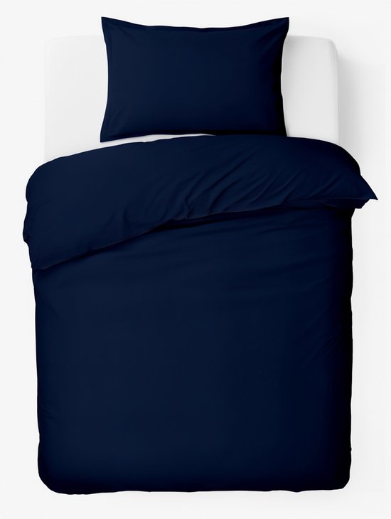 HUSH Living Dekbedovertrek percale - 100% katoen - 200TC - extra fris en koel - sterk en slijtvast - 140x220+20cm - 60x70cm kussensloop -navy