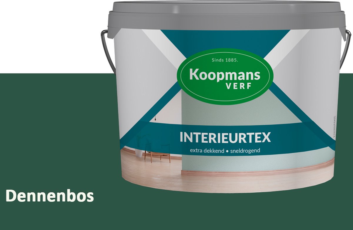 Koopmans Interieurtex Matte Muurverf Binnen – Extra Dekkende Sneldrogende Verf voor Muren en Plafonds – Dennenbos – 7,5 l