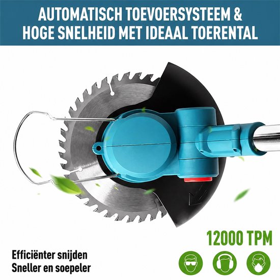Accu grastrimmer, 21V accu en lader, accu onkruidwacker, 180° trimhoek, telescoopsteel & extra handgreep — afbeelding 4