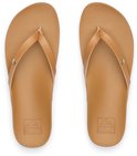 Paar bruine Reef teenslippers met leren bandjes.