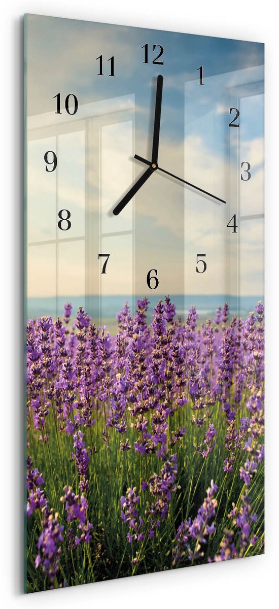 TULUP Wandklok - Bloemen Wandklok Glas Decoratie - 30x60 cm - Veelkleurig Gekleurde Glazen Klok - Zwarte Handen - Rechthoekige Wandklok - Klok Glas Met Opdruk - Moderne Wandklok Glas Veelkleurig - Bloemen