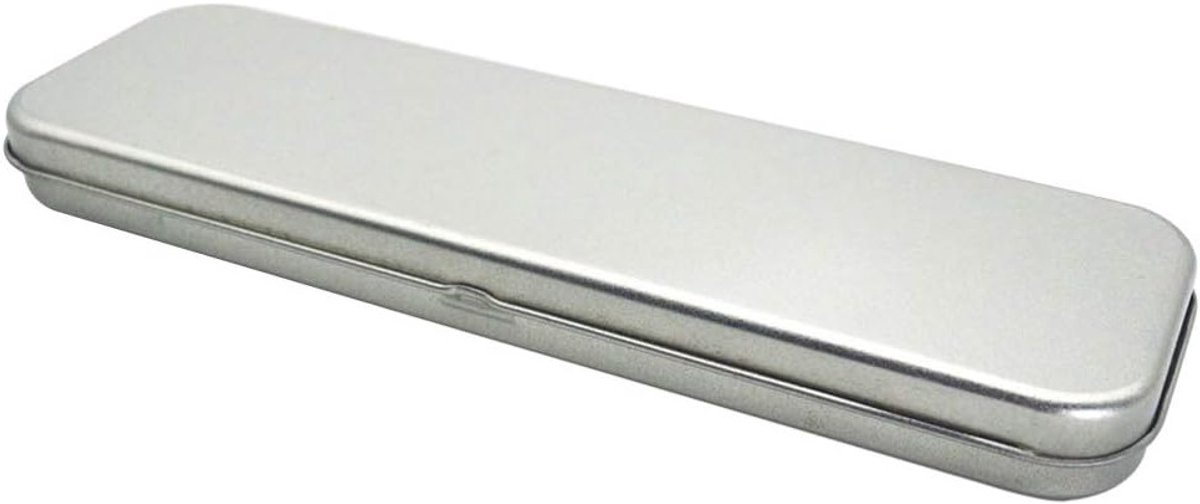 Metalen pen en potlood houder voor school en kantoor - Lege scharnierende tinnen organizer voor make-up kwasten - 21 x 6 cm Zilver