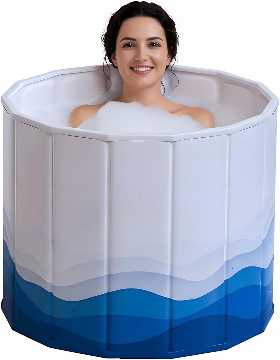 KAD® IJsbad - Draagbaar IJstherapie Bad voor Sporters - Opvouwbaar Bad - Volwassenen Zitbad - Wit/Blauw Golvend - 80cm x 80cm x 66cm