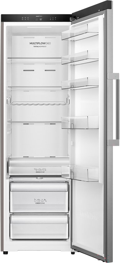 ETNA KKV185RVS - Vrijstaande Koelkast - RVS/RVS look - 372 Liter - Energielabel C - 35 dB(A) - MultiFlow 360° - SuperCool - AdaptCool - ZeroZone lade - CrispZone