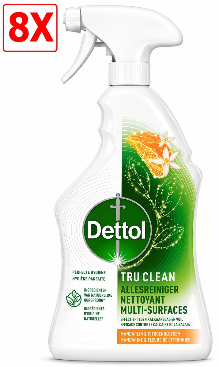 8 x Dettol Allesreiniger Spray - Tru Clean - Mandarijn & Citroenbloesem - 500 ml