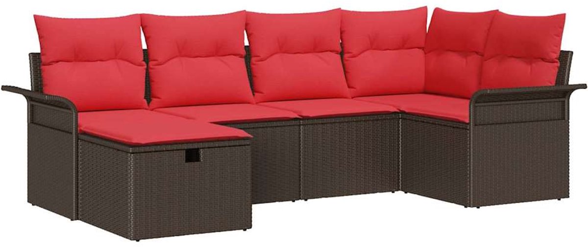 vidaXL - Tuinbank - Set - met - kussen - met - opslag - 6 - pcs - Poly - rattan