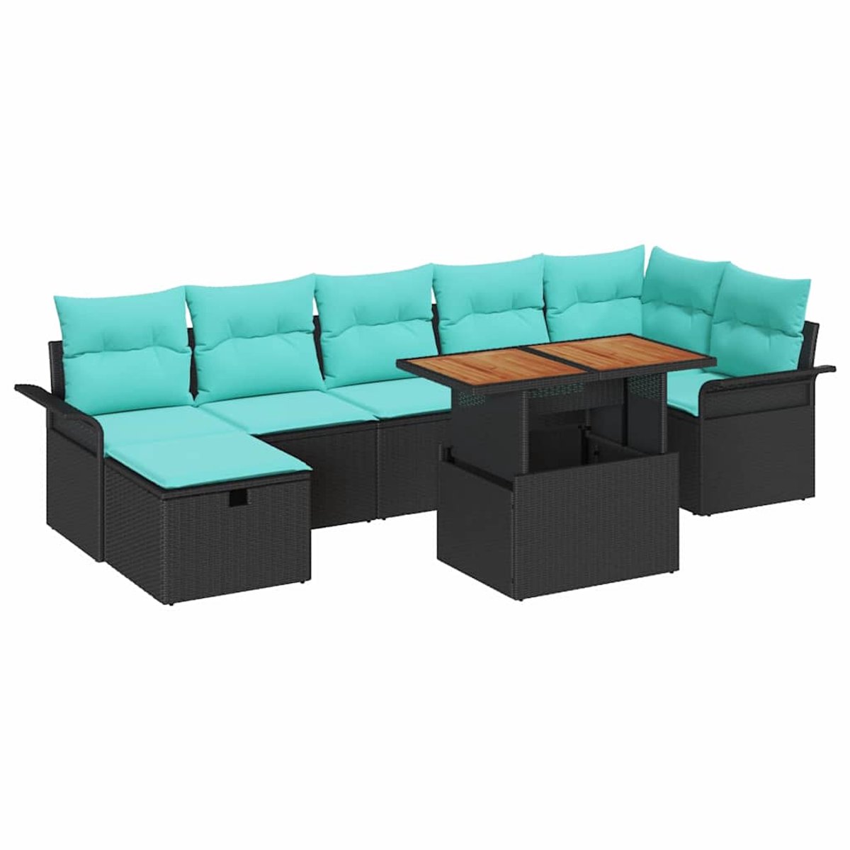 vidaXL - Tuinbank - Set - met - kussen - met - opslag - 8 - pcs - Zwart - poly - rattan