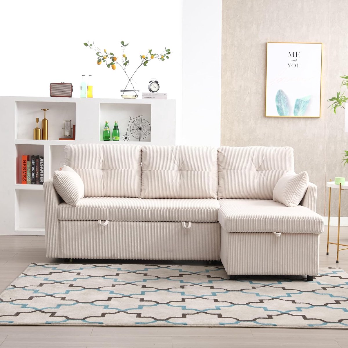 Luxe Modulaire Hoekbank Slaapbank met Uitschuifbed en Opbergruimte 5-Zits 206x130x88 cm Be