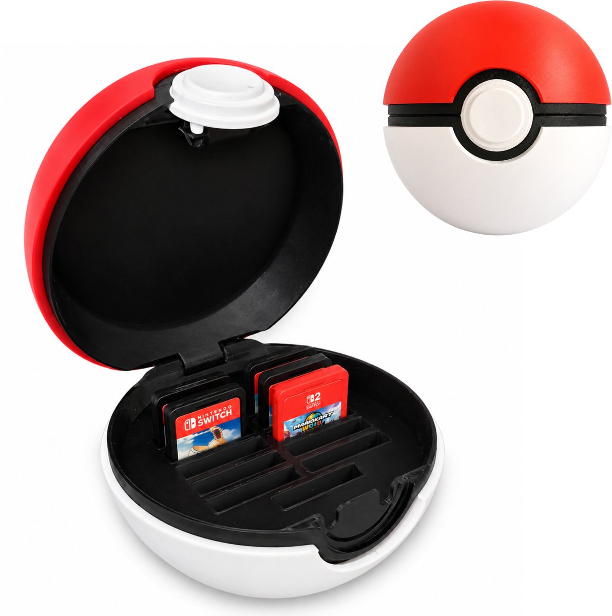Nintendo Switch Game Card Houder Pokeball - Opbergdoos Voor 12 Games - Game Cartridge Case - Gaming Accessoire Voor Nintendo Switch & Switch OLED - Compact Opbergsysteem Met Kliksluiting - Cadeau Voor Gamers - Rood Wit Zwart